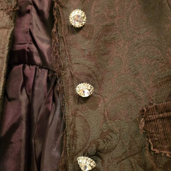 DAVID BITTON jacquard & corduroy frayed-edge rhinestone buttons jacket blazer - Picture 6 of 10
